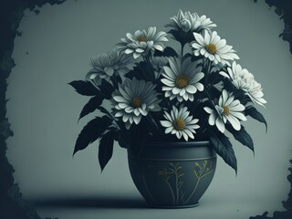 Beautiful white flowers on flowerpot create with ai generative technology.