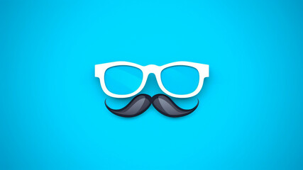 Retro hipster, mustache and glasses on blue background. generative ai.