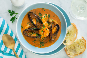 Traditional Marseille Bouillabaisse fish soup