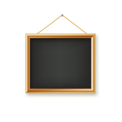 Signboards in a wooden frame hanging . Restaurant menu board. School vector chalkboard, writing surface for text or drawing. Blank advertising or presentation boards. Vector.