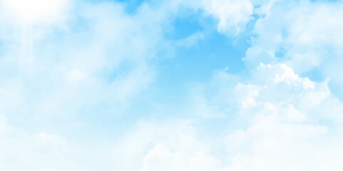 Sky landscape background. Blue sky with soft white clouds, Background for design and decoration.