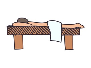 a simple drawing of a man lying on a massage table