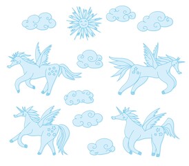 Fototapeta premium horses with wings pegasus and unicorns compilation