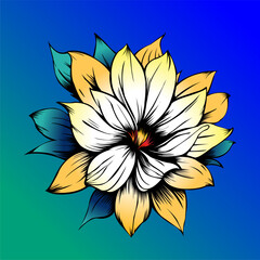 Colored vector  inked style flower wall art