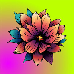 Colored vector  inked style flower wall art