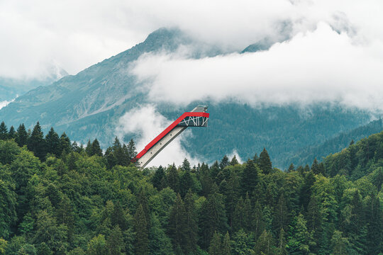 Skiflugschanze Oberstdorf in the forest of the german alps