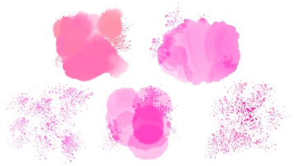 A set of watercolor colored spots. Pink water spots on a white background.