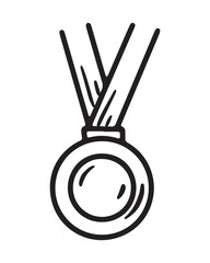 Prize medal on the ribbon linear vector icon in doodle style, hand drawn