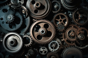 many old rusty metal gears or machine parts.repair concept. Generative AI