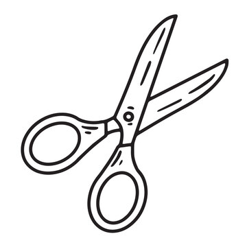 Scissors linear vector icon in doodle style, hand drawn
