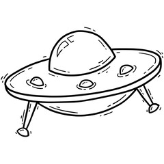 Fototapeta premium UFO flying saucer, spaceship vector icon in doodle style