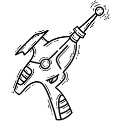 Space alien blaster gun vector icon in doodle cartoon style