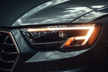 Obraz na płótnie Canvas Close-up of contemporary car headlight (3D graphic). Generative AI