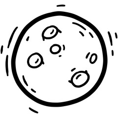 Planet with craters vector icon in doodle cartoon style