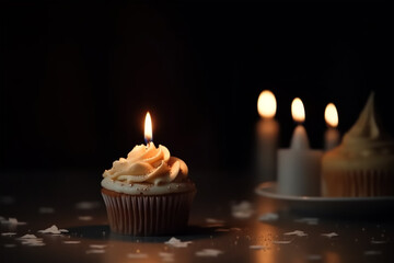 Obraz na płótnie Canvas A cupcake with a candle in the background generative ai