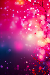 Pink and blue background with tree branch in the middle of it. Generative AI.