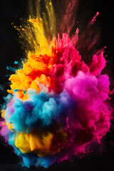 Multicolored cloud of smoke on black background with black background. Generative AI.