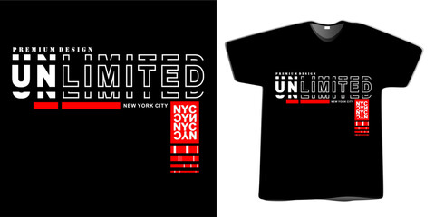 UNLIMITED typography designs. Vector graphics of new york city concept t shirt in black color