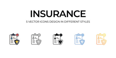 Insurance Icon Design in Five style with Editable Stroke. Line, Solid, Flat Line, Duo Tone Color, and Color Gradient Line. Suitable for Web Page, Mobile App, UI, UX and GUI design.