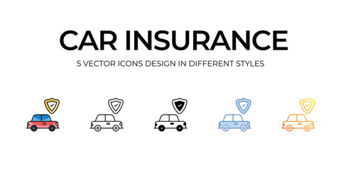 Car Insurance Icon Design in Five style with Editable Stroke. Line, Solid, Flat Line, Duo Tone Color, and Color Gradient Line. Suitable for Web Page, Mobile App, UI, UX and GUI design.