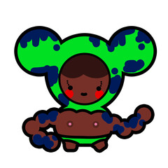 The alien cartoon character transforms into a dark-skinned muscular human with green trunks, and the top part transforms into a human-rat hybrid with green ears. Its body is accompanied by a blue