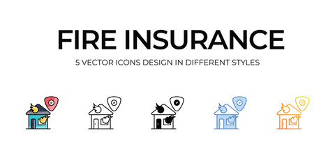 Fire Insurance Icon Design in Five style with Editable Stroke. Line, Solid, Flat Line, Duo Tone Color, and Color Gradient Line. Suitable for Web Page, Mobile App, UI, UX and GUI design.