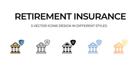 Retirement Insurance Icon Design in Five style with Editable Stroke. Line, Solid, Flat Line, Duo Tone Color, and Color Gradient Line. Suitable for Web Page, Mobile App, UI, UX and GUI design.