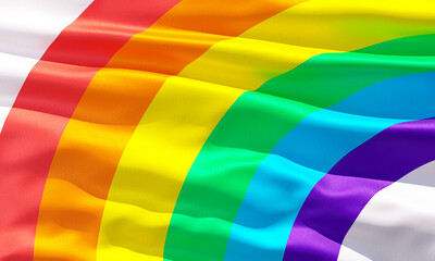Pride rainbow flag closeup view background for LGBTQIA+ Pride month, sexuality freedom, love diversity celebration and the fight for human rights in 3D illustration