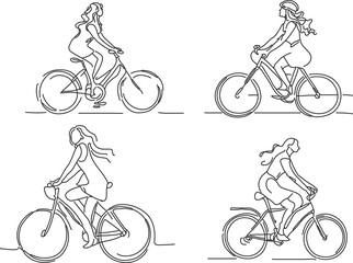 set of women bicycles silhouettes vector 