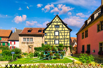 Traditional timbered house in Turckheim, Alsace, France. One of the famous cities in Alsace scenic...