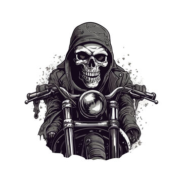 skull rider motorcycle emblem, clothing, vector, tattoo