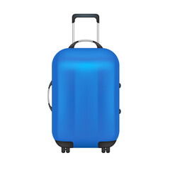 Blue luggage or travel bag. Suitcase or baggage illustration. Journey, summer vacation trip concept. 3D file PNG for use in various graphic designs.