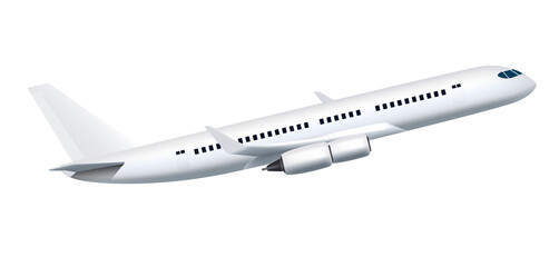 Blank glossy white airplane side view. Icon 3D file PNG
