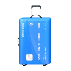 Credit card suitcase blue. Special privileges buy pay transfer money locally abroad all over the...