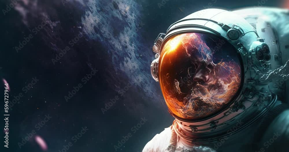 Wall mural single astronaut floating in space with clouds and stars, created using generative ai technology