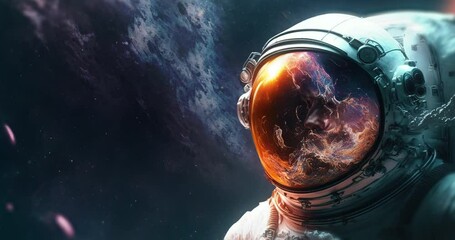 Single astronaut floating in space with clouds and stars, created using generative ai technology