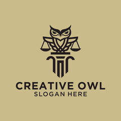 owl law design using line concept, court pillar and business logo