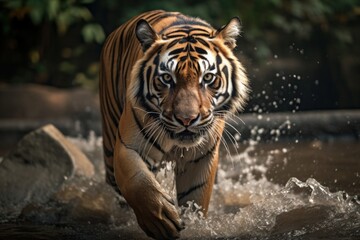 Fototapeta na wymiar Tiger walking through a river. Generative AI