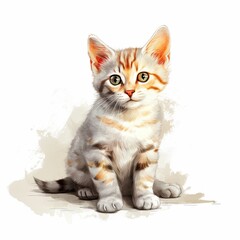Adorable Kitten Sitting Contentedly: Cute Little Cat Pet Isolated in White Fur Illustration: Generative AI