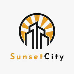 simple logo design concept sunset city with circle
