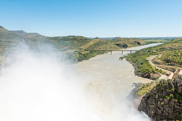 Single lane road bridge over Orange River below Vanderkloof Dam