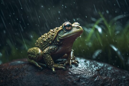 A Frog Caught In The Rain. Generative AI