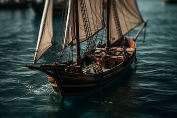 View of a small boat with sails. Generative AI