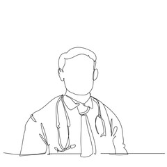 Continuous line drawing of doctor. Hand drawn single line vector illustration