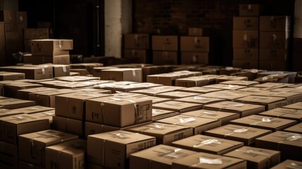 Cardboard boxes are in warehouse. AI generated