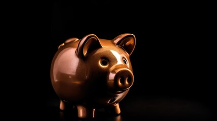 Piggy bank on a black background. Business and Finance concept. AI generated