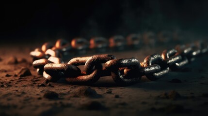 Iron chain on the ground, close-up. AI generated
