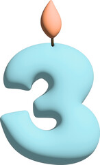 3D blue pastel colours festive number 3 with a candle