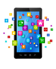 Mobile Phone and flying apps icons