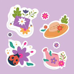 Vector cute sticker flowers collection